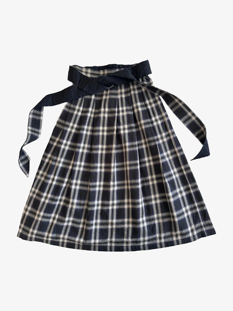 Plaid Cotton Reversible Waist Tie Detail Pleated Midi Skirt By Babyghost